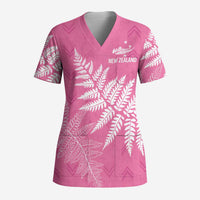 New Zealand Lawn Bowls Breast Cancer Personalized Scrub Top Wrap-Around Silver Fern - Polynesian Pride