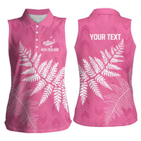 New Zealand Lawn Bowls Breast Cancer Personalized Women Sleeveless Polo Shirt Wrap-Around Silver Fern LT7 - Polynesian Pride