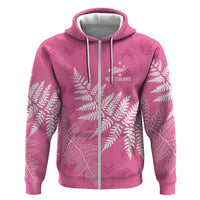 New Zealand Lawn Bowls Breast Cancer Personalized Zip Hoodie Wrap-Around Silver Fern LT7 Zip Hoodie Pink - Polynesian Pride