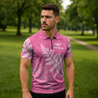 New Zealand Lawn Bowls Breast Cancer Personalized Zipper Polo Shirt Wrap-Around Silver Fern LT7 - Polynesian Pride