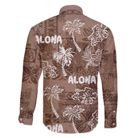 Aloha Vintage Quilt Family Matching Off Shoulder Maxi Dress and Hawaiian Shirt Hawaiian Seamless - Brown LT7 - Polynesian Pride