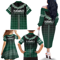 Rainbow Warriors Hawaii Palaka Family Matching Off The Shoulder Long Sleeve Dress and Hawaiian Shirt Maile Lei LT7 - Polynesian Pride