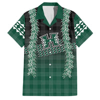 Rainbow Warriors Hawaii Palaka Family Matching Off The Shoulder Long Sleeve Dress and Hawaiian Shirt Maile Lei LT7 Dad's Shirt - Short Sleeve Dark Green - Polynesian Pride