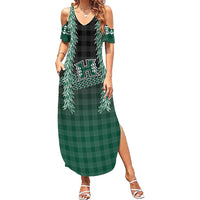 Rainbow Warriors Hawaii Palaka Family Matching Summer Maxi Dress and Hawaiian Shirt Maile Lei LT7 Mom's Dress Dark Green - Polynesian Pride