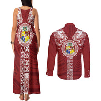 Tonga Independence Day Couples Matching Tank Maxi Dress and Long Sleeve Button Shirt Tongatapu Lion Ngatu Motifs LT7 - Polynesian Pride