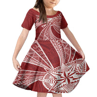 Tonga Independence Day Family Matching Off Shoulder Maxi Dress and Hawaiian Shirt Tongatapu Lion Ngatu Motifs LT7 Daughter's Dress Red - Polynesian Pride