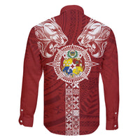Tonga Independence Day Family Matching Off Shoulder Maxi Dress and Hawaiian Shirt Tongatapu Lion Ngatu Motifs LT7 - Polynesian Pride