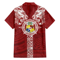 Tonga Independence Day Family Matching Off Shoulder Short Dress and Hawaiian Shirt Tongatapu Lion Ngatu Motifs LT7 - Polynesian Pride