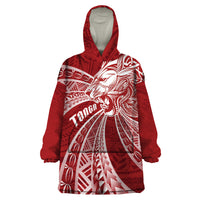 Tonga Independence Day Wearable Blanket Hoodie Tongatapu Lion Ngatu Motifs LT7 One Size Red - Polynesian Pride