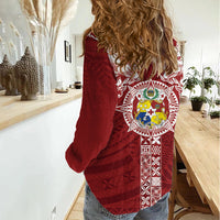 Tonga Independence Day Women Casual Shirt Tongatapu Lion Ngatu Motifs LT7 - Polynesian Pride