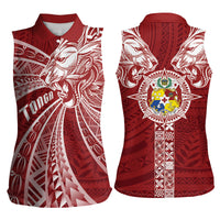 Tonga Independence Day Women Sleeveless Polo Shirt Tongatapu Lion Ngatu Motifs LT7 - Polynesian Pride