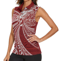 Tonga Independence Day Women Sleeveless Polo Shirt Tongatapu Lion Ngatu Motifs LT7 - Polynesian Pride