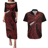 Tonga Independence Day Couples Matching Puletasi and Hawaiian Shirt Tongatapu Lion Ngatu Motifs Black Ver. LT7 Black - Polynesian Pride