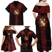 Tonga Independence Day Family Matching Off Shoulder Maxi Dress and Hawaiian Shirt Tongatapu Lion Ngatu Motifs Black Ver. LT7 - Polynesian Pride