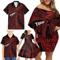 Tonga Independence Day Family Matching Off Shoulder Short Dress and Hawaiian Shirt Tongatapu Lion Ngatu Motifs Black Ver. LT7 - Polynesian Pride