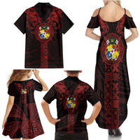 Tonga Independence Day Family Matching Summer Maxi Dress and Hawaiian Shirt Tongatapu Lion Ngatu Motifs Black Ver. LT7 - Polynesian Pride