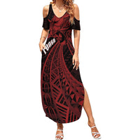 Tonga Independence Day Family Matching Summer Maxi Dress and Hawaiian Shirt Tongatapu Lion Ngatu Motifs Black Ver. LT7 Mom's Dress Black - Polynesian Pride