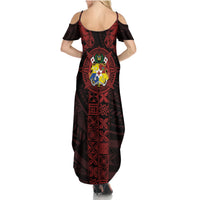 Tonga Independence Day Family Matching Summer Maxi Dress and Hawaiian Shirt Tongatapu Lion Ngatu Motifs Black Ver. LT7 - Polynesian Pride