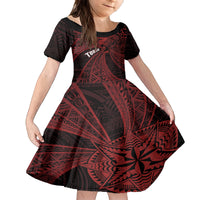 Tonga Independence Day Family Matching Tank Maxi Dress and Hawaiian Shirt Tongatapu Lion Ngatu Motifs Black Ver. LT7 Daughter's Dress Black - Polynesian Pride