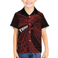 Tonga Independence Day Kid Hawaiian Shirt Tongatapu Lion Ngatu Motifs Black Ver. LT7 Kid Black - Polynesian Pride