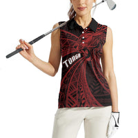 Tonga Independence Day Women Sleeveless Polo Shirt Tongatapu Lion Ngatu Motifs Black Ver. LT7 - Polynesian Pride