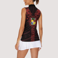 Tonga Independence Day Women Sleeveless Polo Shirt Tongatapu Lion Ngatu Motifs Black Ver. LT7 - Polynesian Pride