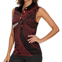 Tonga Independence Day Women Sleeveless Polo Shirt Tongatapu Lion Ngatu Motifs Black Ver. LT7 - Polynesian Pride