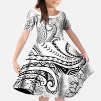 Polynesia Plumeria Lei Family Matching Off Shoulder Maxi Dress and Hawaiian Shirt White Curves Motif LT7 Daughter's Dress White - Polynesian Pride