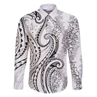 Polynesia Plumeria Lei Family Matching Off Shoulder Short Dress and Hawaiian Shirt White Curves Motif LT7 Dad's Shirt - Long Sleeve White - Polynesian Pride