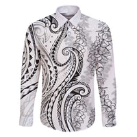 Polynesia Plumeria Lei Family Matching Puletasi and Hawaiian Shirt White Curves Motif LT7 Dad's Shirt - Long Sleeve White - Polynesian Pride