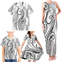 Polynesia Plumeria Lei Family Matching Tank Maxi Dress and Hawaiian Shirt White Curves Motif LT7 - Polynesian Pride