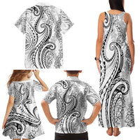 Polynesia Plumeria Lei Family Matching Tank Maxi Dress and Hawaiian Shirt White Curves Motif LT7 - Polynesian Pride