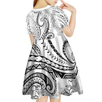 Polynesia Plumeria Lei Kid Short Sleeve Dress White Curves Motif
