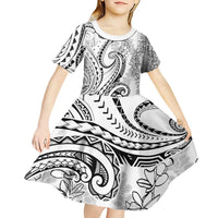 Polynesia Plumeria Lei Kid Short Sleeve Dress White Curves Motif