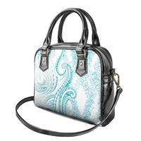 Polynesia Plumeria Lei Shoulder Handbag White Turquoise Curves Motif