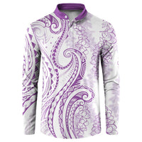 Polynesia Plumeria Lei Button Sweatshirt White Violet Curves Motif