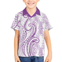 Polynesia Plumeria Lei Family Matching Long Sleeve Bodycon Dress and Hawaiian Shirt White Violet Curves Motif LT7 Son's Shirt Violet - Polynesian Pride