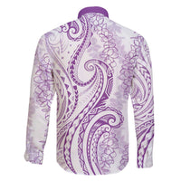 Polynesia Plumeria Lei Family Matching Off The Shoulder Long Sleeve Dress and Hawaiian Shirt White Violet Curves Motif LT7 - Polynesian Pride