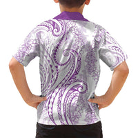 Polynesia Plumeria Lei Family Matching Off Shoulder Maxi Dress and Hawaiian Shirt White Violet Curves Motif LT7 - Polynesian Pride