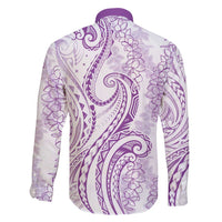Polynesia Plumeria Lei Family Matching Off Shoulder Maxi Dress and Hawaiian Shirt White Violet Curves Motif LT7 - Polynesian Pride