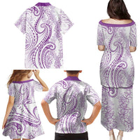 Polynesia Plumeria Lei Family Matching Puletasi and Hawaiian Shirt White Violet Curves Motif LT7 - Polynesian Pride