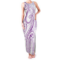 Polynesia Plumeria Lei Family Matching Tank Maxi Dress and Hawaiian Shirt White Violet Curves Motif LT7 Mom's Dress Violet - Polynesian Pride