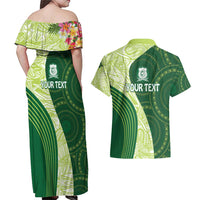 Fiji Ballantine Memorial High School Personalised Couples Matching Off Shoulder Maxi Dress and Hawaiian Shirt Masi Tapa Mix Plumeria LT7 - Polynesian Pride