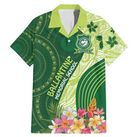 Fiji Ballantine Memorial High School Personalised Family Matching Mermaid Dress and Hawaiian Shirt Masi Tapa Mix Plumeria LT7 Dad's Shirt - Short Sleeve Green - Polynesian Pride