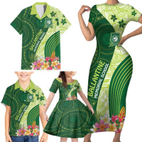 Fiji Ballantine Memorial High School Personalised Family Matching Short Sleeve Bodycon Dress and Hawaiian Shirt Masi Tapa Mix Plumeria LT7 - Polynesian Pride