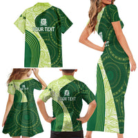 Fiji Ballantine Memorial High School Personalised Family Matching Short Sleeve Bodycon Dress and Hawaiian Shirt Masi Tapa Mix Plumeria LT7 - Polynesian Pride