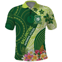 Fiji Ballantine Memorial High School Personalised Polo Shirt Masi Tapa Mix Plumeria LT7 Green - Polynesian Pride