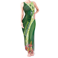 Fiji Ballantine Memorial High School Personalised Tank Maxi Dress Masi Tapa Mix Plumeria LT7 Women Green - Polynesian Pride