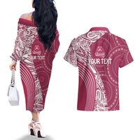 Fiji Adi Cakobau School Personalised Couples Matching Off The Shoulder Long Sleeve Dress and Hawaiian Shirt Masi Tapa Mix Plumeria LT7 - Polynesian Pride
