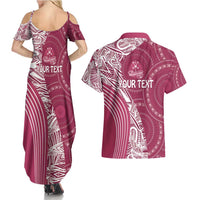 Fiji Adi Cakobau School Personalised Couples Matching Summer Maxi Dress and Hawaiian Shirt Masi Tapa Mix Plumeria LT7 - Polynesian Pride